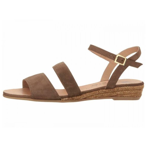 NEW Eric Michael Women Nika Beige Suede Slide Ankle Strap Buckle Low Wedge Dress - Picture 3 of 7